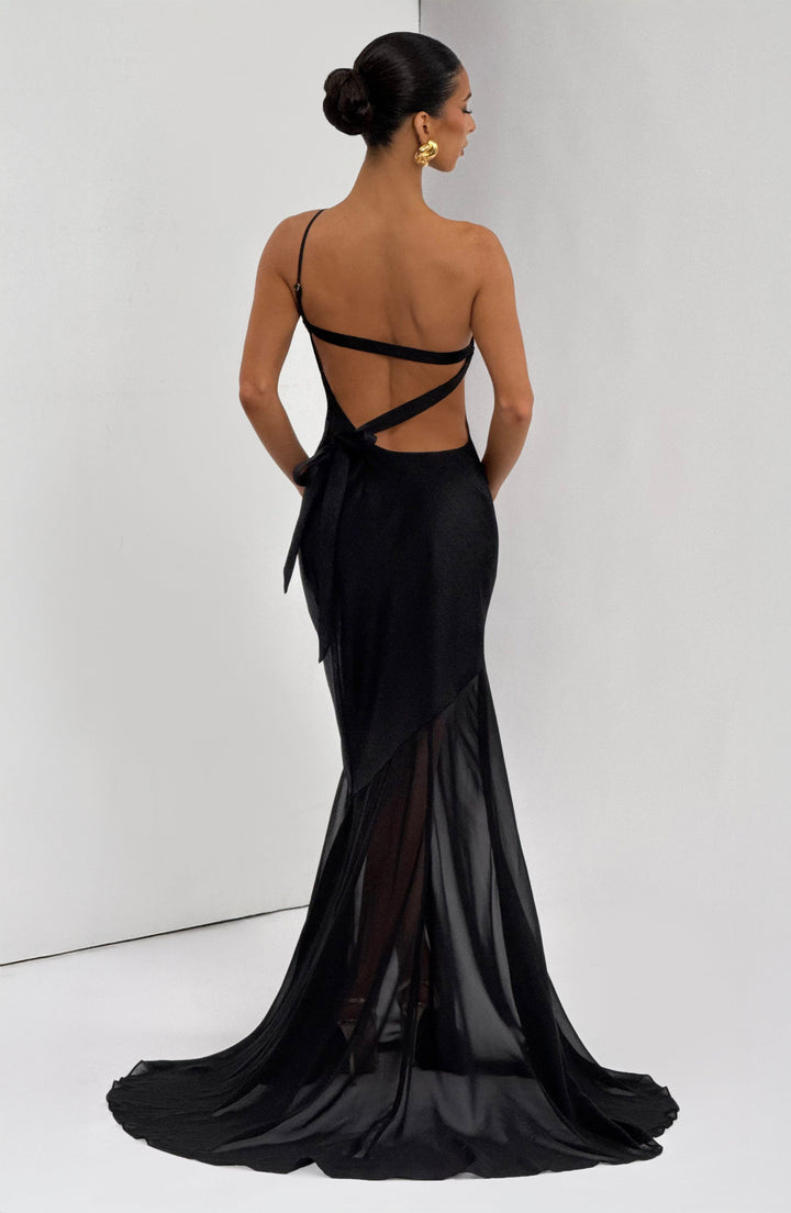 Fable | One-Shoulder Fishtail Gown - Black