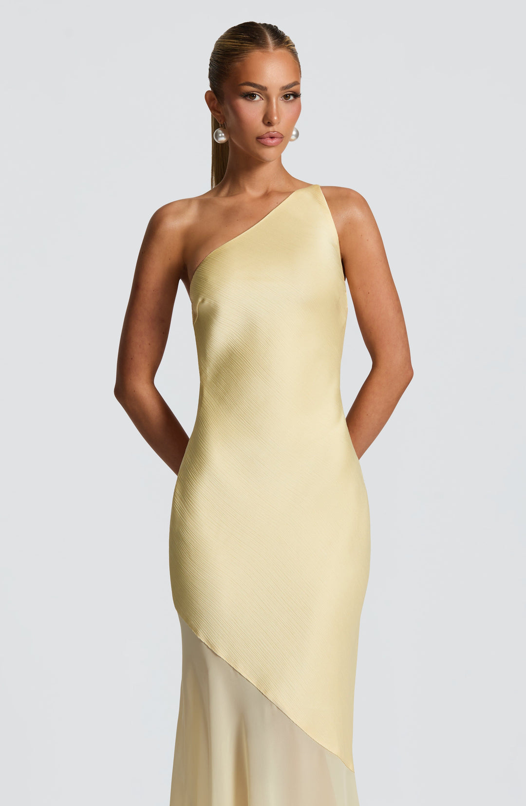 Fable | One-Shoulder Fishtail Gown - Lemon