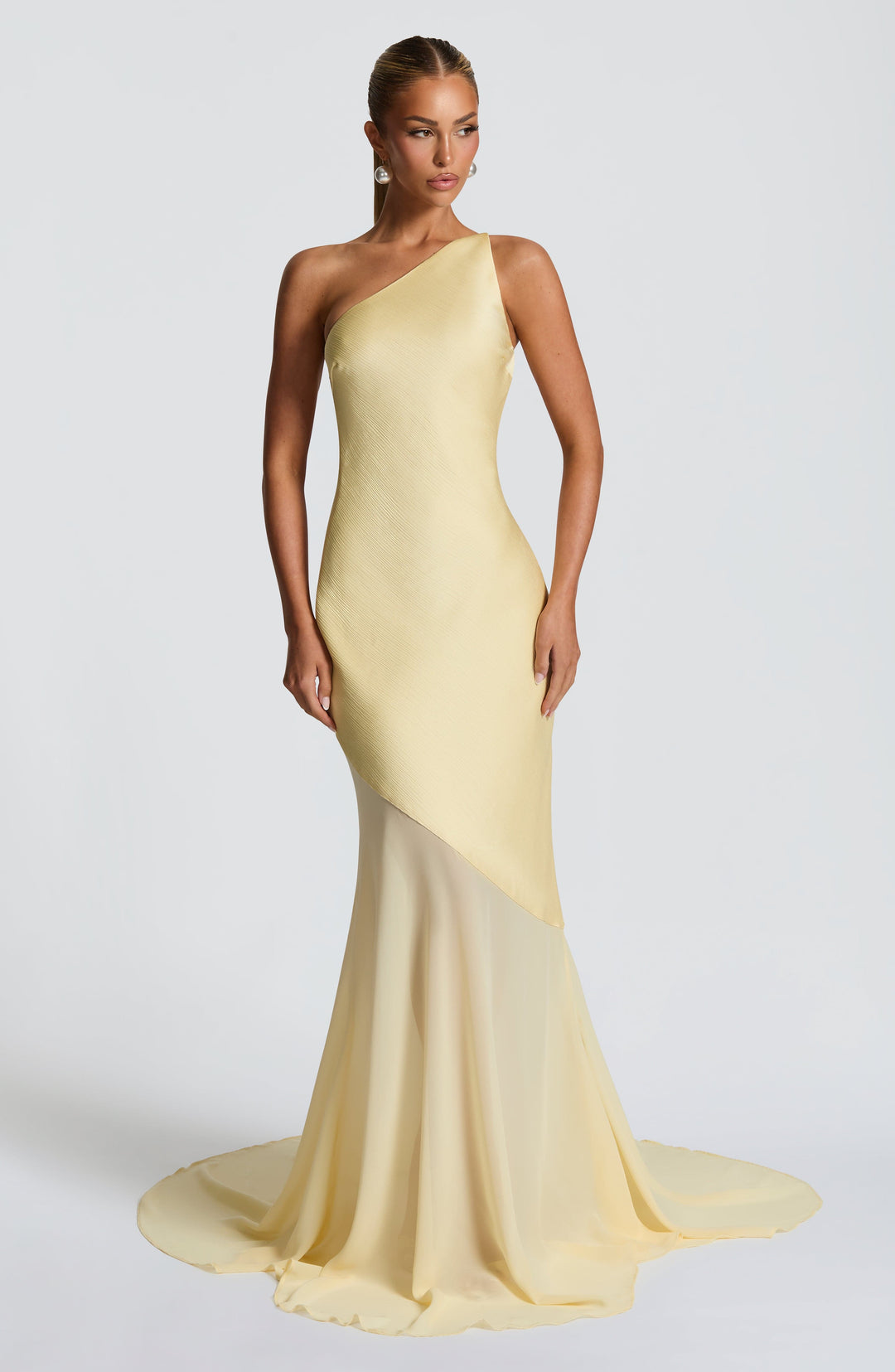 Fable | One-Shoulder Fishtail Gown - Lemon