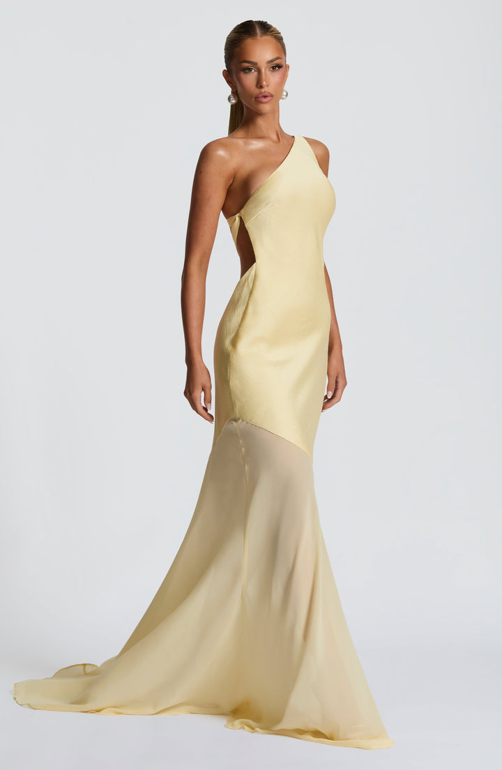 Fable | One-Shoulder Fishtail Gown - Lemon