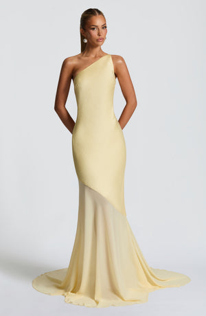 Fable | One-Shoulder Fishtail Gown - Lemon