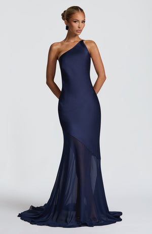 Fable | One-Shoulder Fishtail Gown - Navy