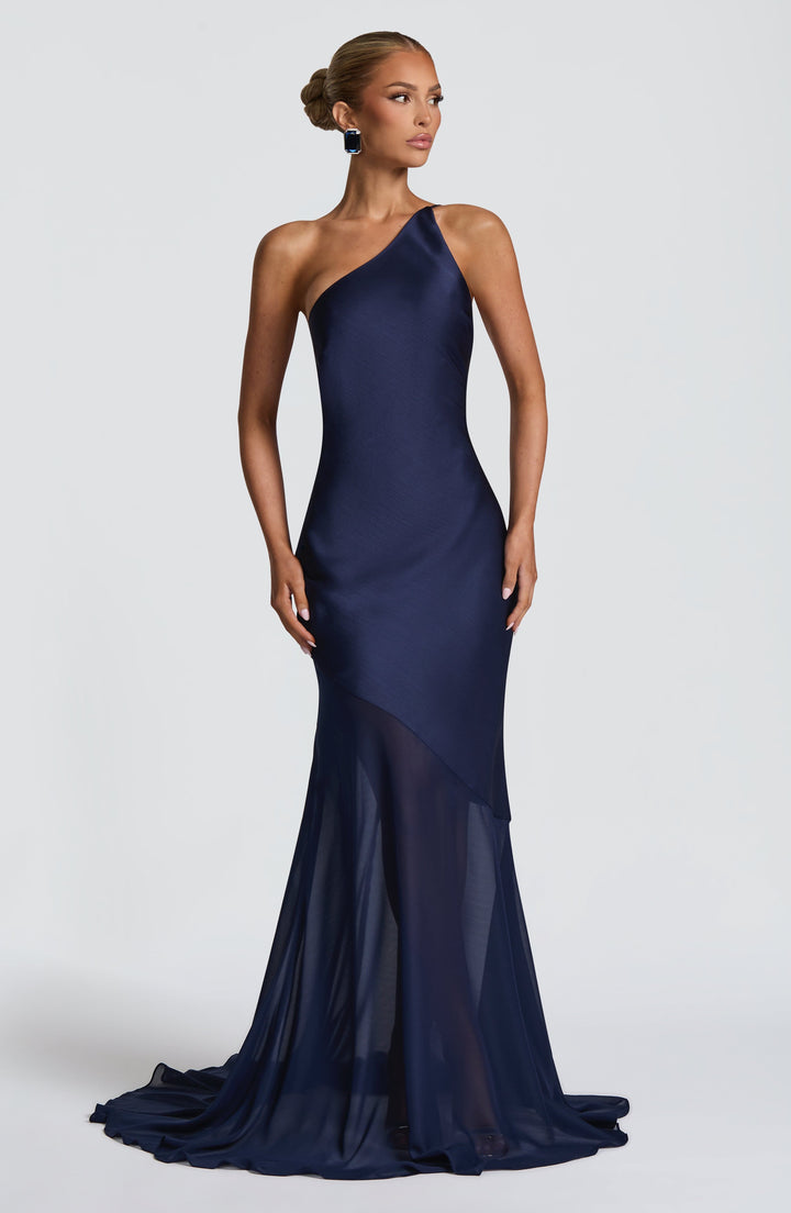 Fable | One-Shoulder Fishtail Gown - Navy