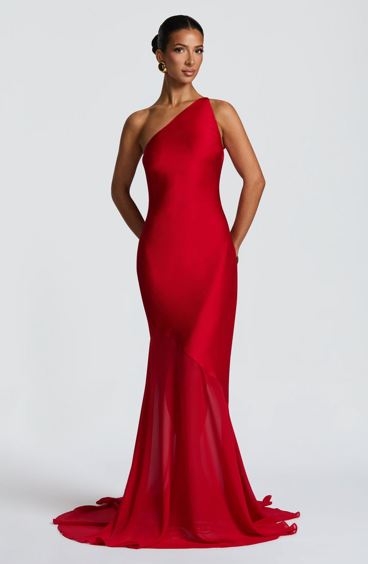 Fable | One-Shoulder Fishtail Gown - Red