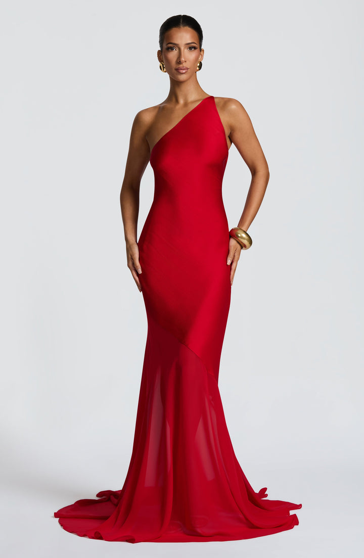 Fable | One-Shoulder Fishtail Gown - Red