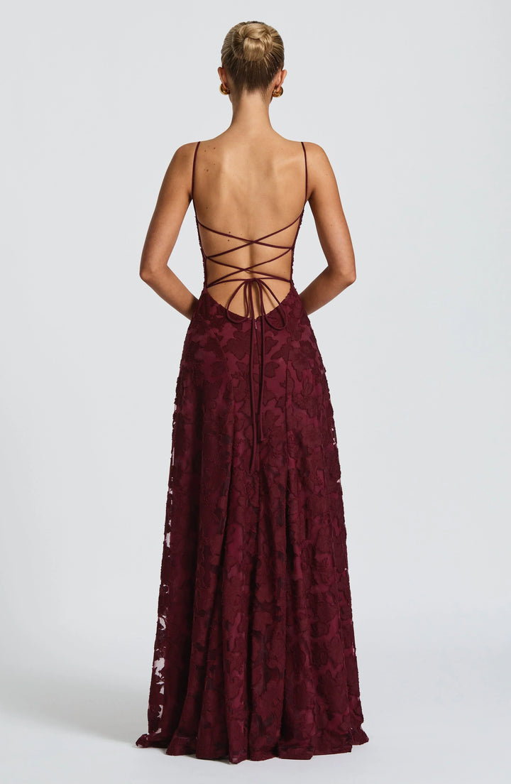 Cristina | Flowing Elegance Maxi Dress - Cherry Red