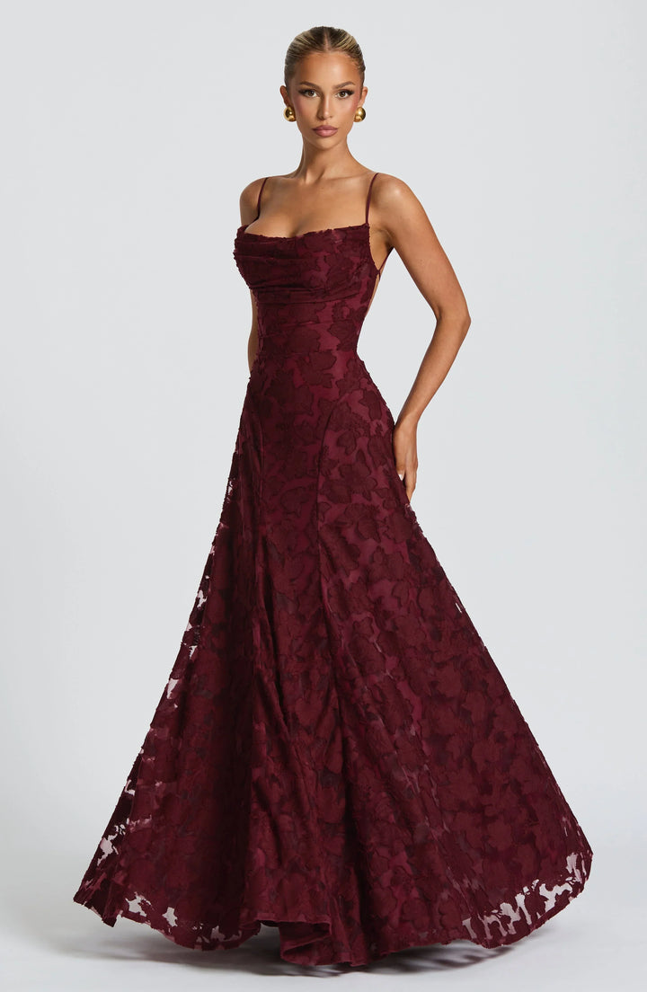 Cristina | Flowing Elegance Maxi Dress - Cherry Red