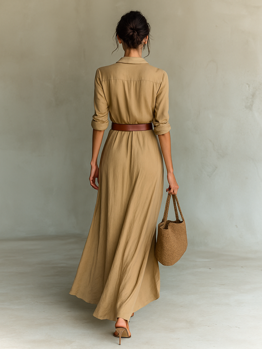 Elvora | Lapel Belted Maxi Dress