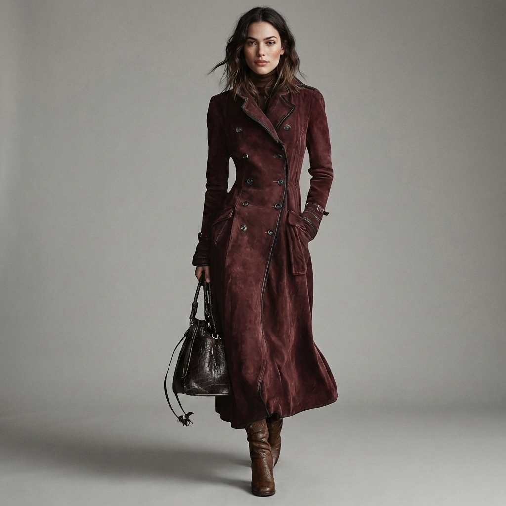 Nathaly™ Suede Leather Trench Coat