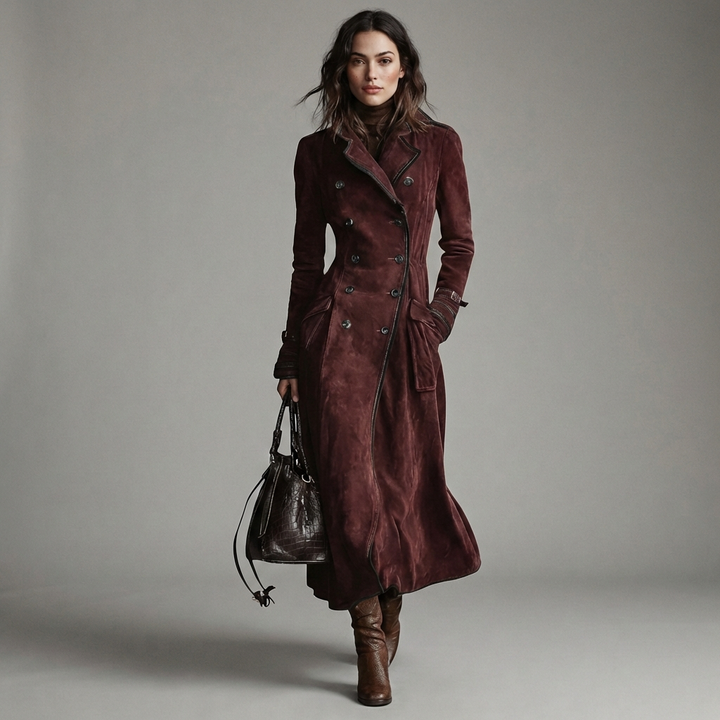 Nathaly™ Suede Leather Trench Coat