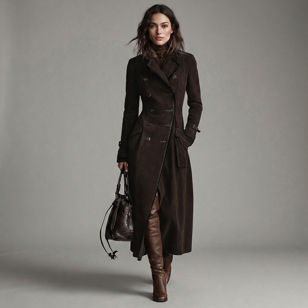 Nathaly™ Suede Leather Trench Coat