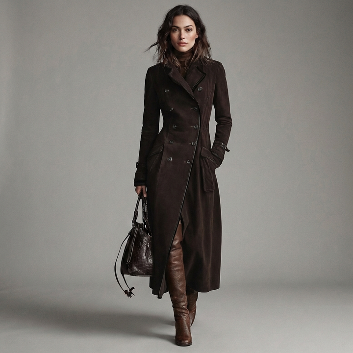 Nathaly™ Suede Leather Trench Coat