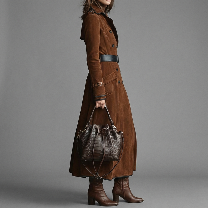 Nathaly™ Suede Leather Trench Coat
