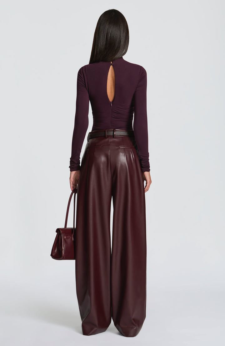 Glenda | Faux Leather Pants - Plum