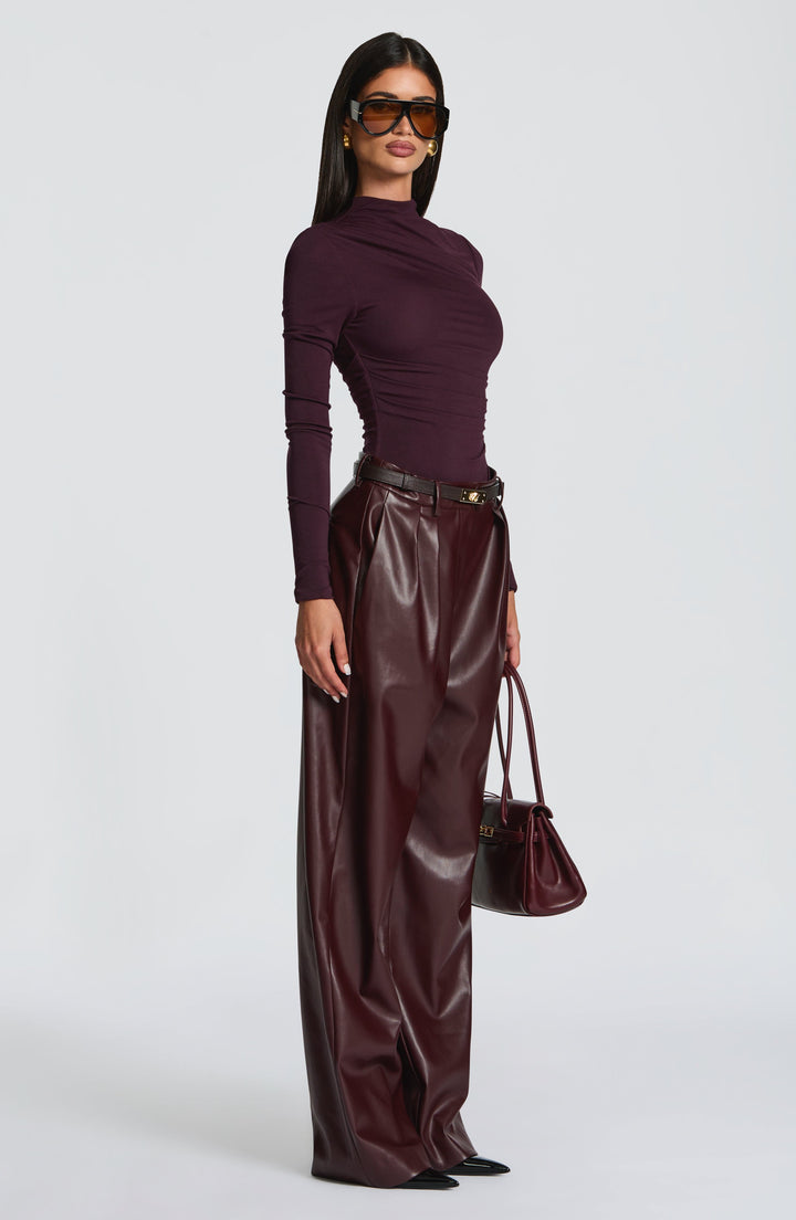 Glenda | Faux Leather Pants - Plum