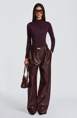 Glenda | Faux Leather Pants - Plum