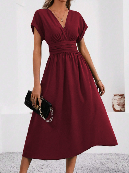 Elina | Pleated Waist Midi Dress
