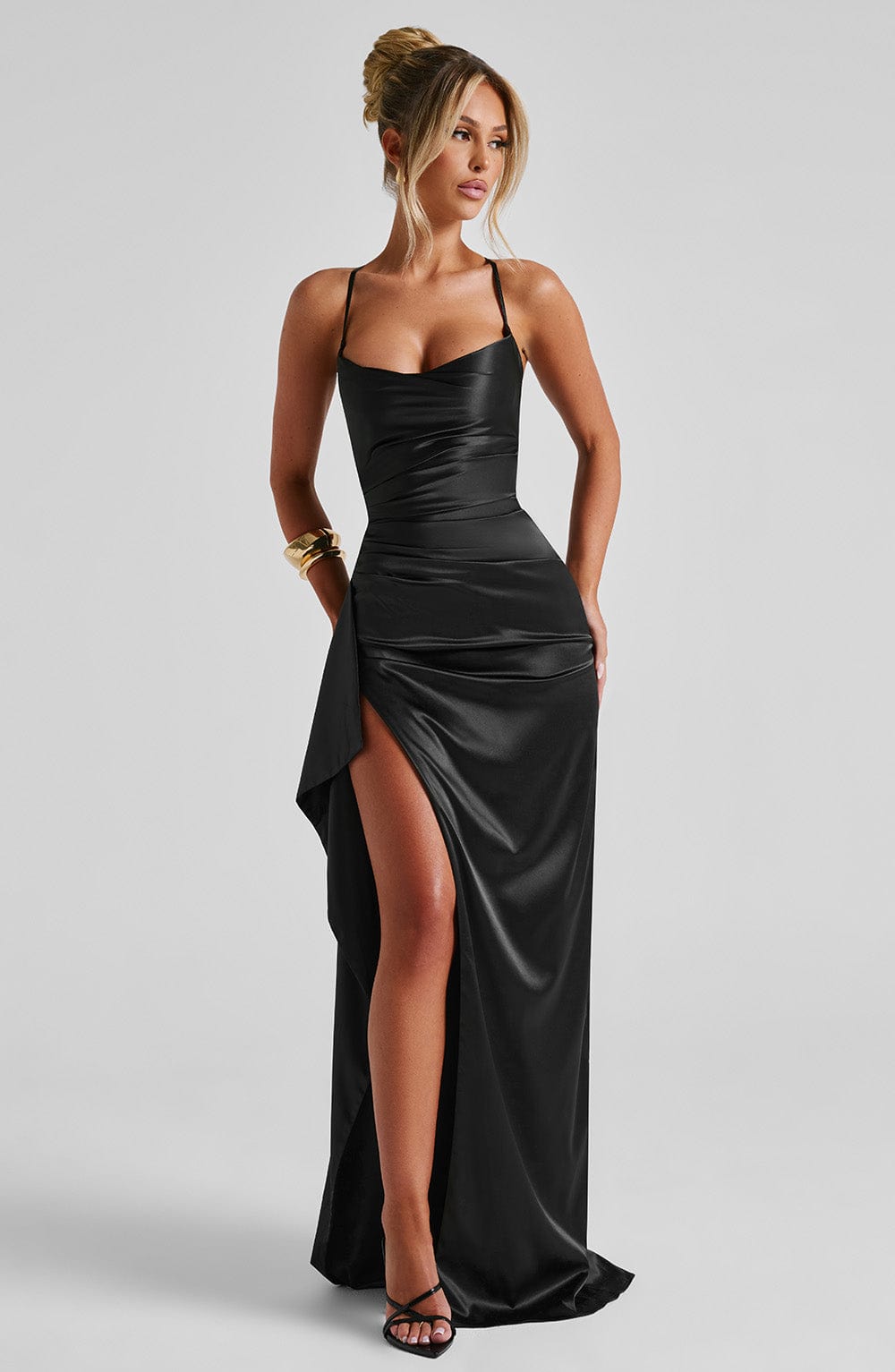 Helen | Satin Maxi Dress - Black