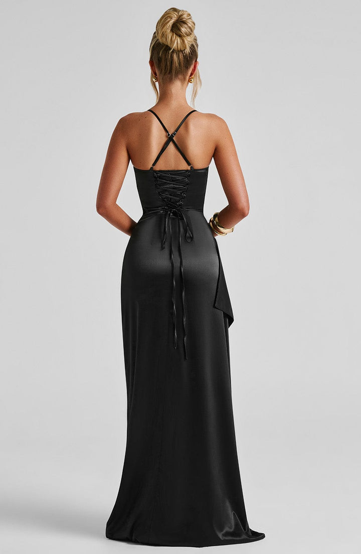 Helen | Satin Maxi Dress - Black