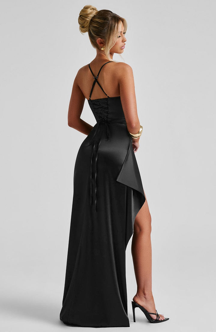 Helen | Satin Maxi Dress - Black