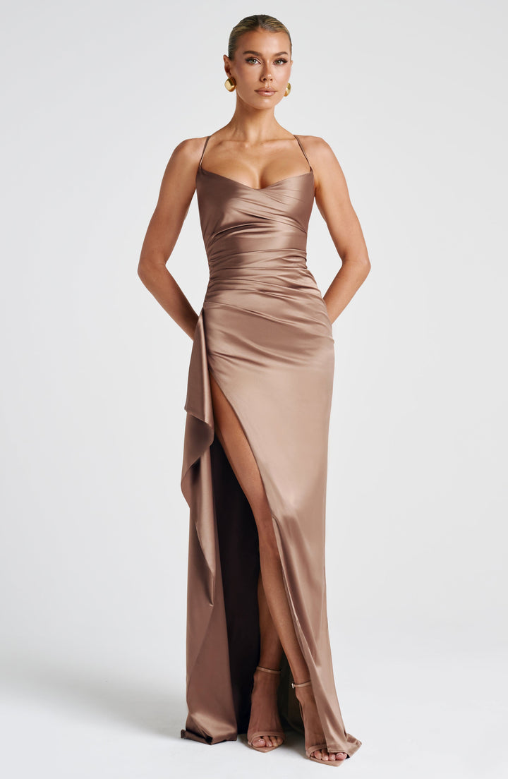 Helen | Satin Maxi Dress - Hazel
