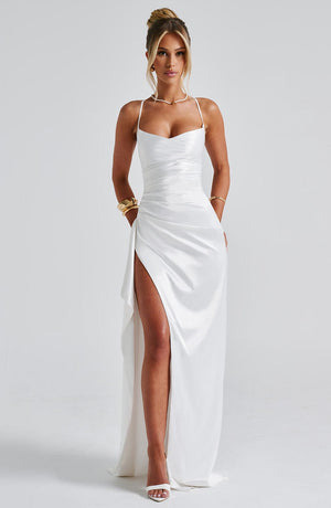 Helen | Satin Maxi Dress - Ivory
