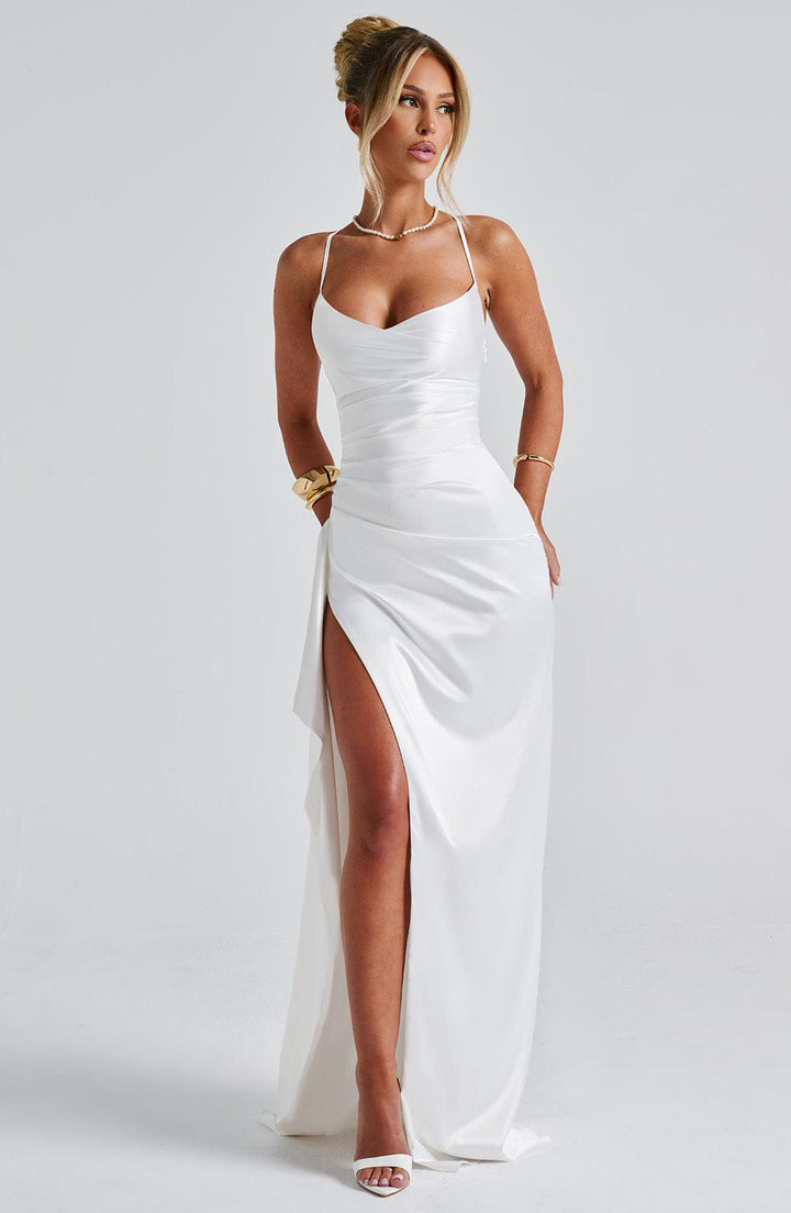 Helen | Satin Maxi Dress - Ivory