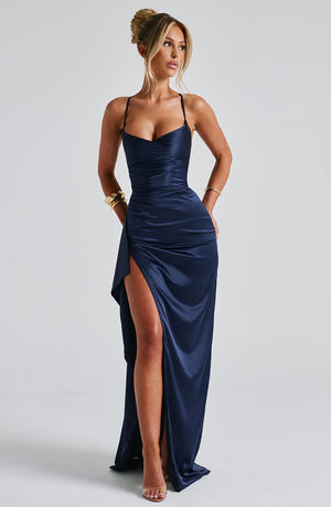 Helen | Satin Maxi Dress - Navy