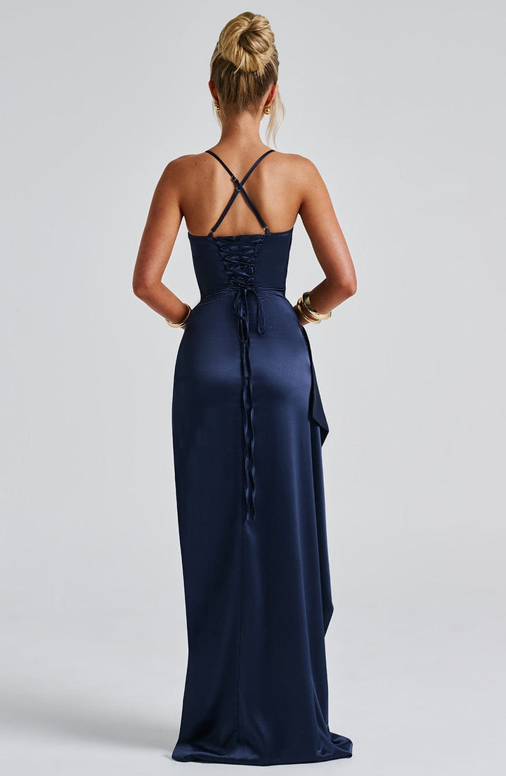 Helen | Satin Maxi Dress - Navy