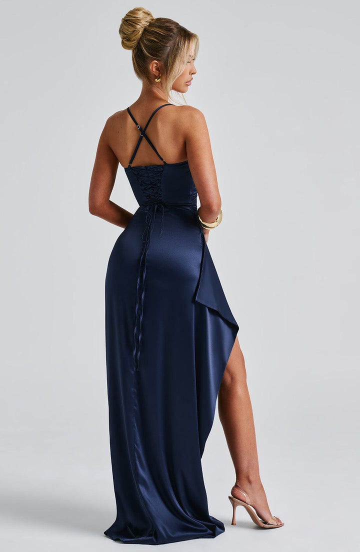Aurora | Satin Heart Neck Maxi Dress