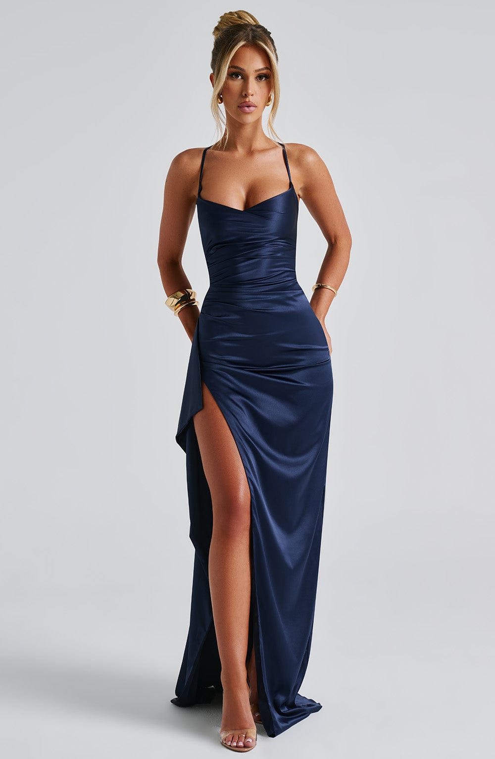 Helen | Satin Maxi Dress - Navy