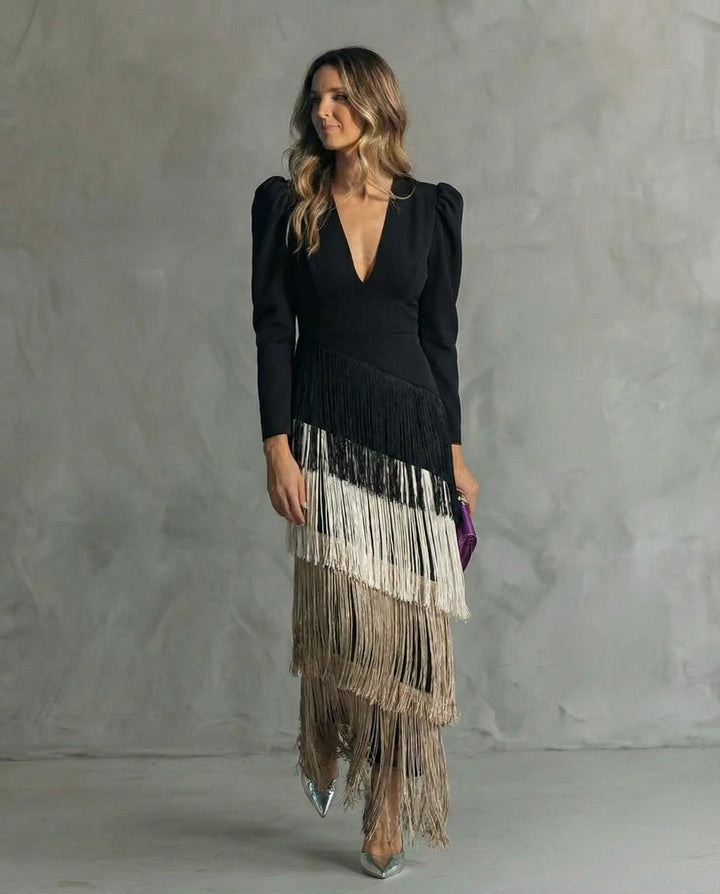 Clara | Fringe Sleeve Elegant Dress