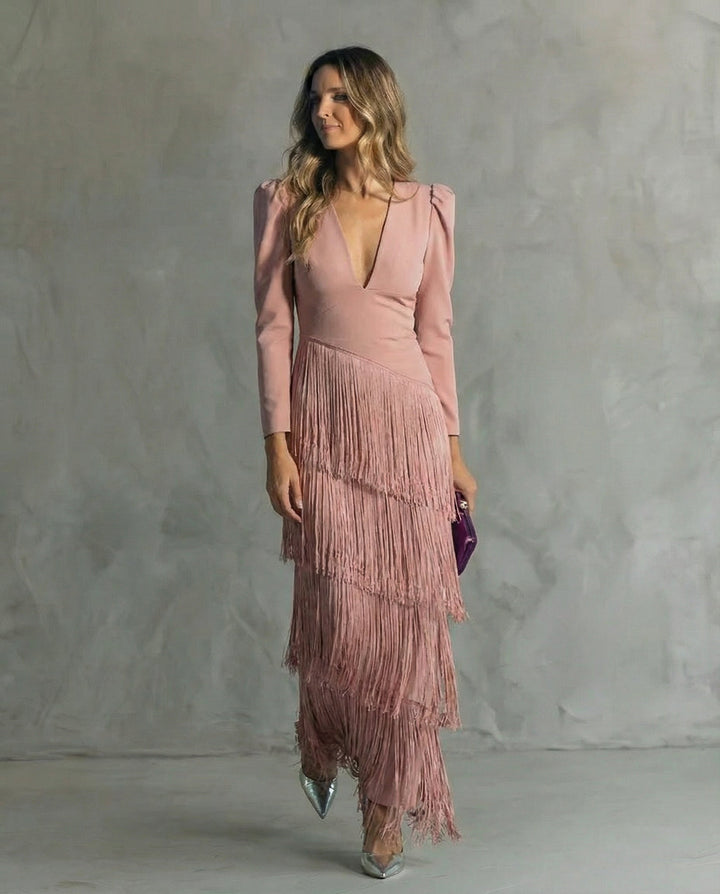 Clara | Fringe Sleeve Elegant Dress
