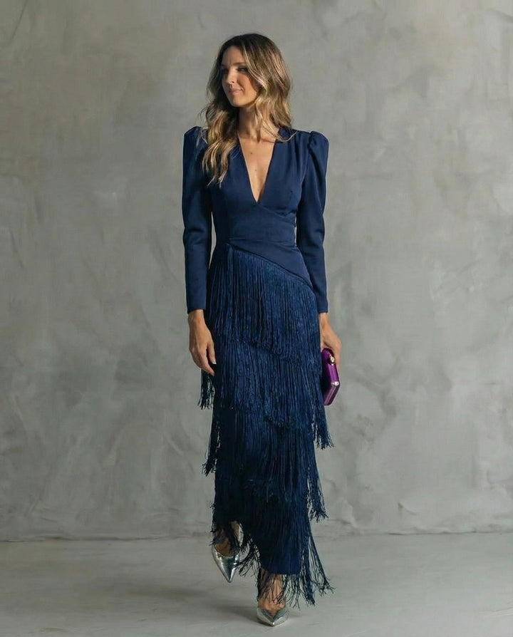 Clara | Fringe Sleeve Elegant Dress