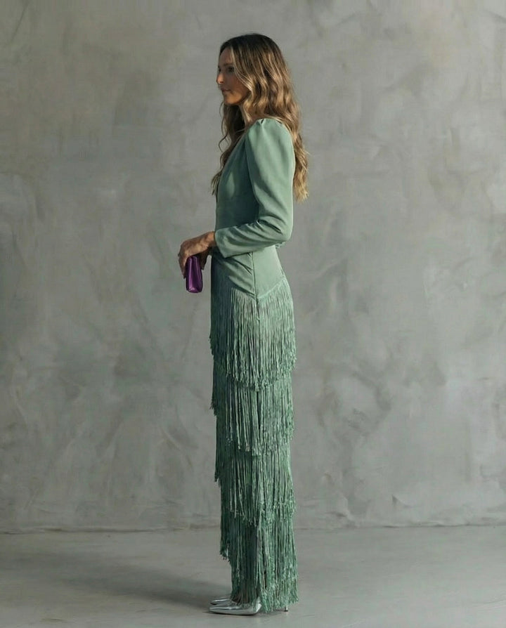 Clara | Fringe Sleeve Elegant Dress