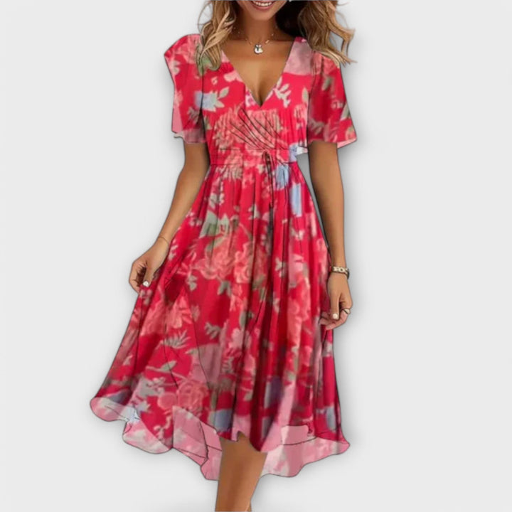 Zavina | Floral Wrap Midi Dress