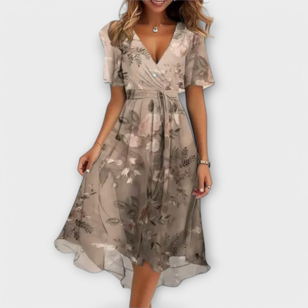 Zavina | Floral Wrap Midi Dress