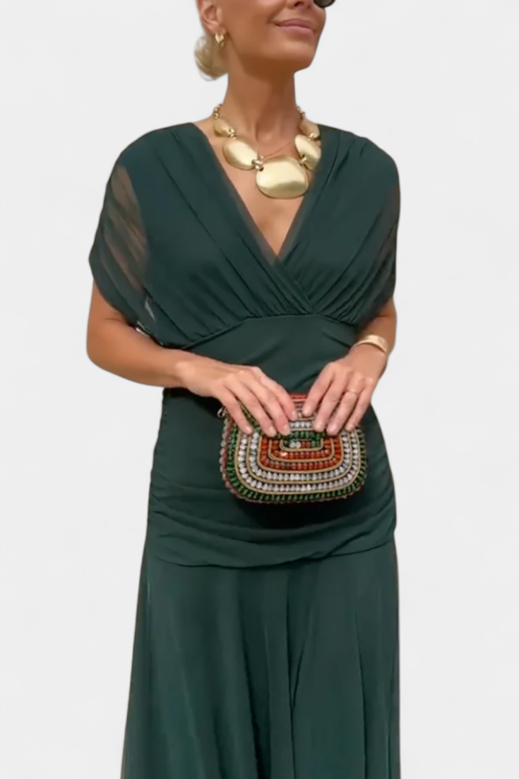 Magda™ | Long Floral Dress with V-Neck