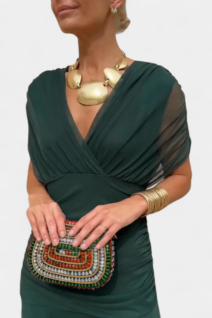 Magda™ | Long Floral Dress with V-Neck