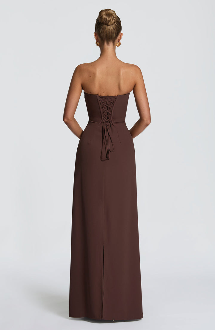 Irmina | Strapless Corset Maxi Dress - Plum Brown