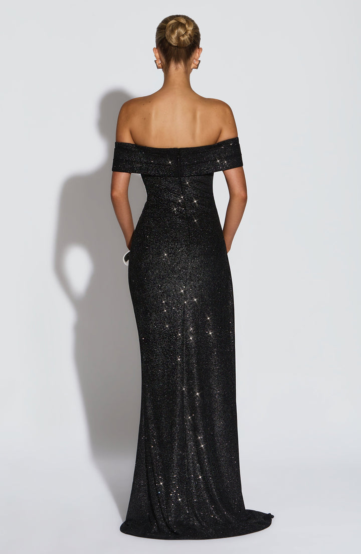 Joyce | Bardot Maxi Dress - Black Sparkle