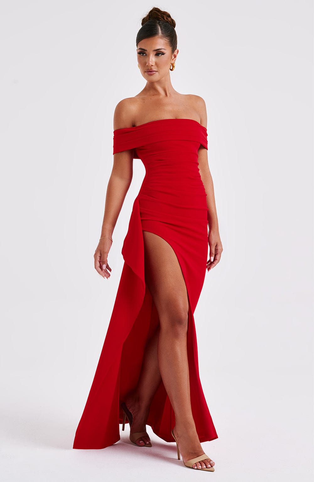 Joyce | Bardot Maxi Dress - Red