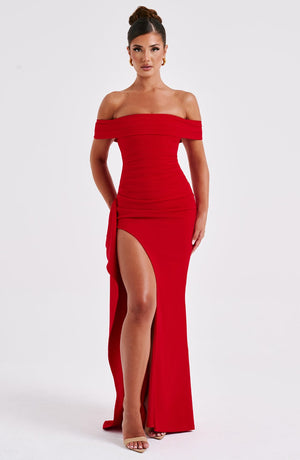Joyce | Bardot Maxi Dress - Red