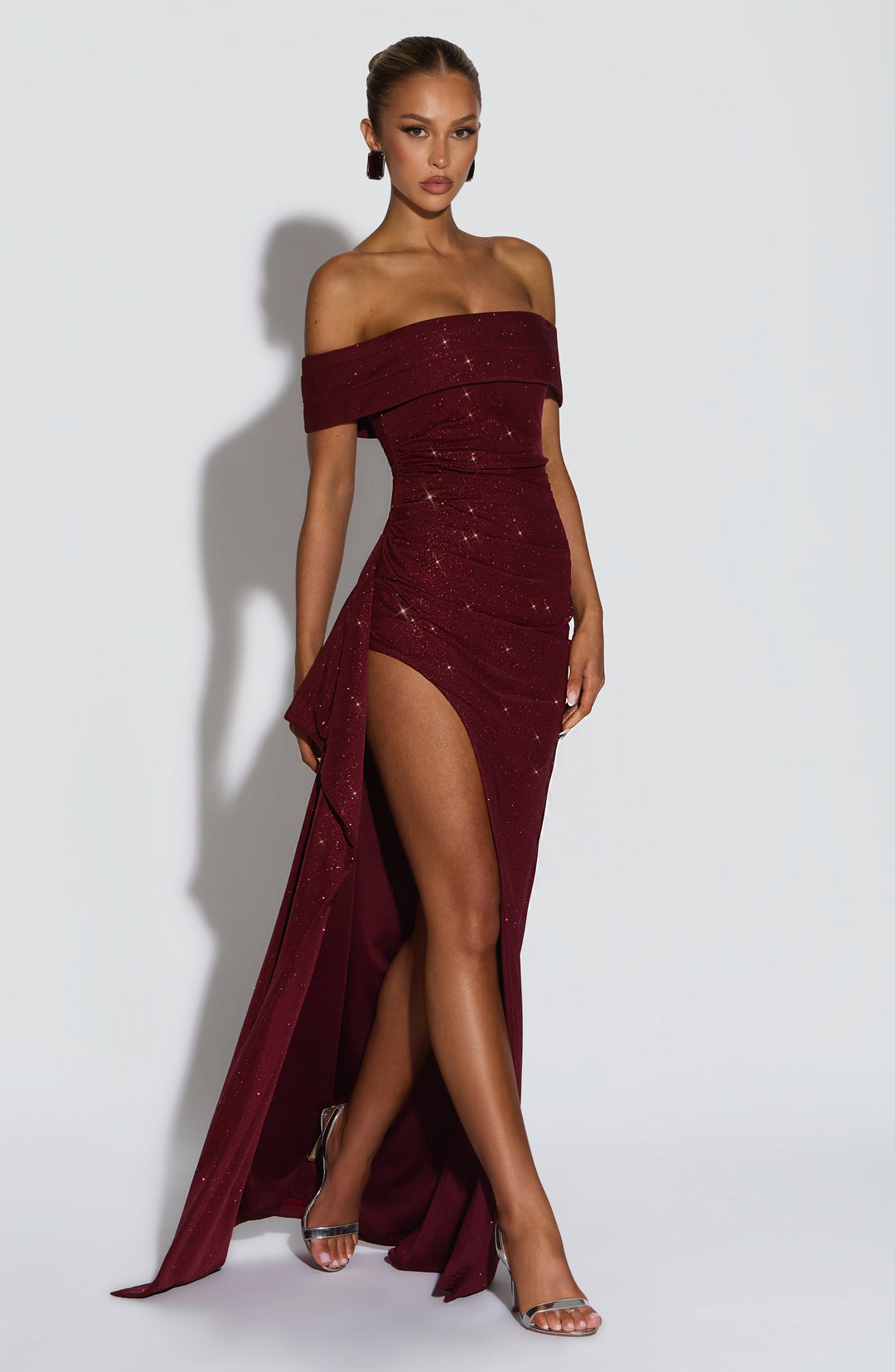 Joyce | Bardot Maxi Dress - Wine Sparkle