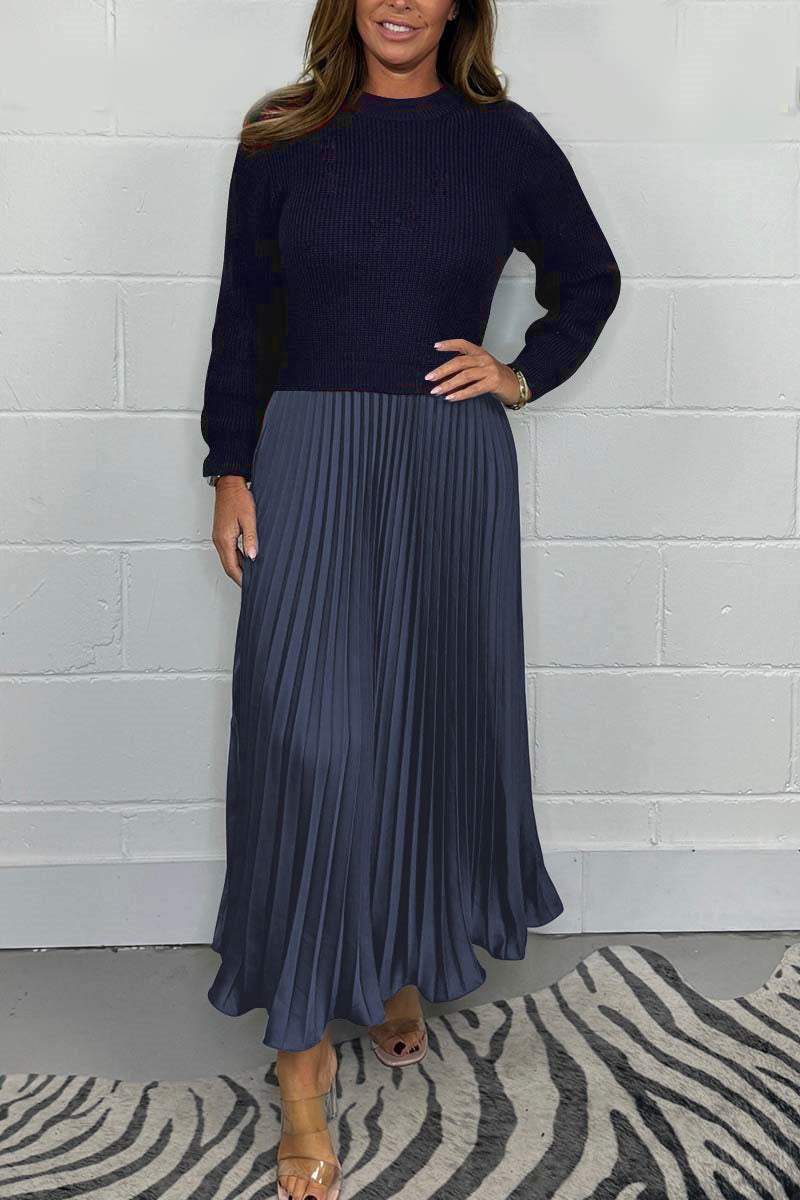 Rosalie | Patchwork Sweatshirt &amp; Pleated Dress Set