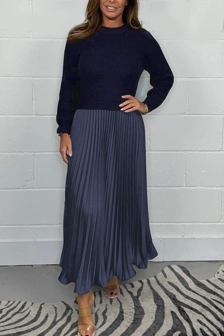 Rosalie | Patchwork Sweatshirt &amp; Pleated Dress Set