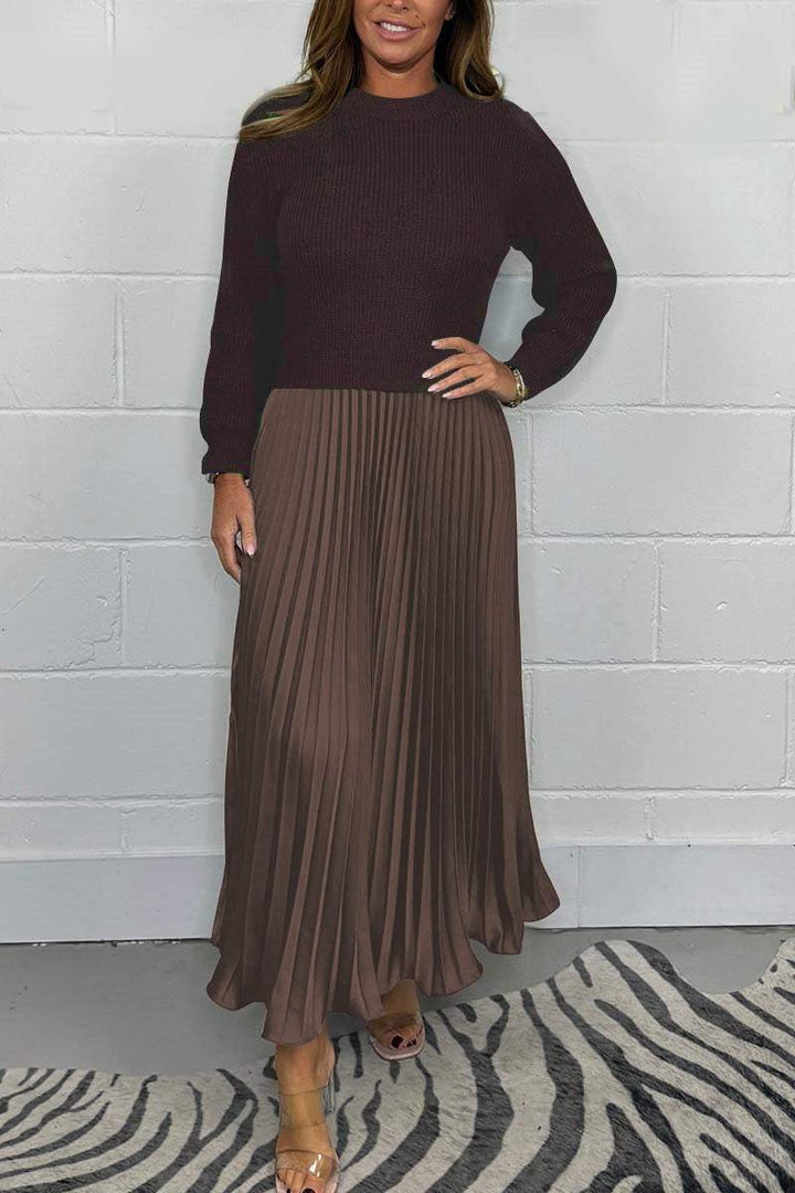 Rosalie | Patchwork Sweatshirt &amp; Pleated Dress Set