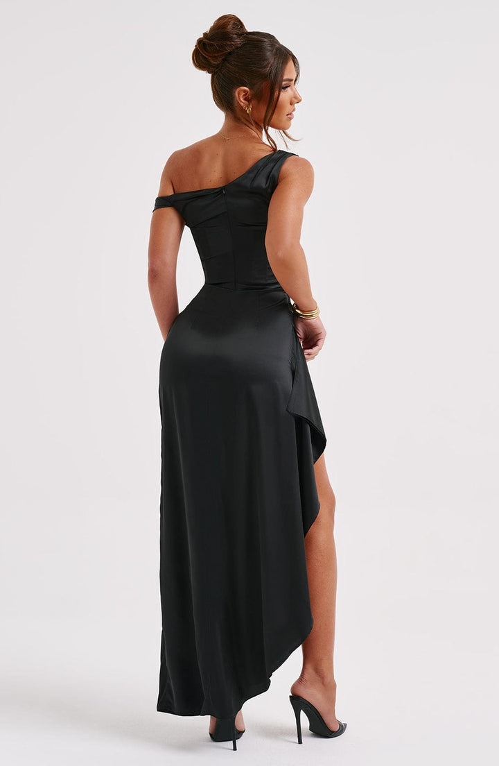 Elyra | Satin Corset Maxi Dress - Black