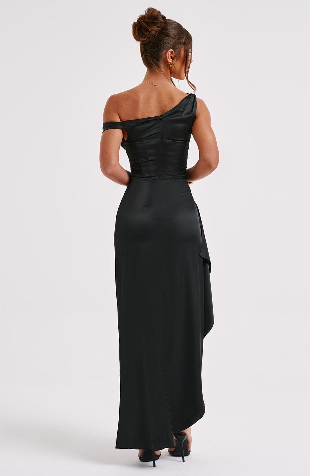 Elyra | Satin Corset Maxi Dress - Black