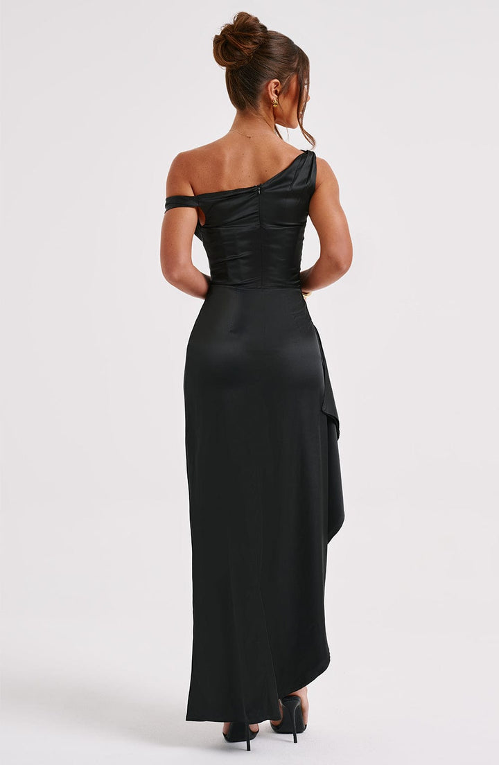 Elyra | Satin Corset Maxi Dress - Black